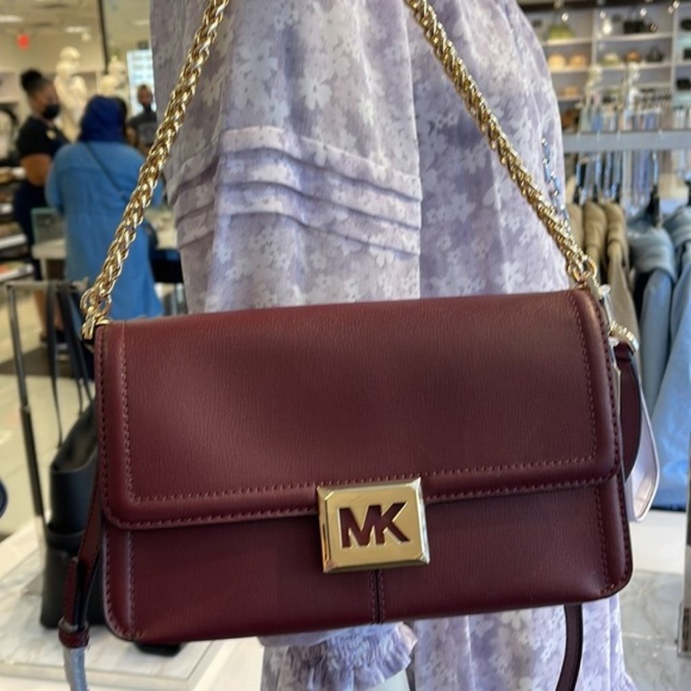 Michael Kors Sonia Medium Leather Shoulder Bag Merlot - Picture 2 of 16